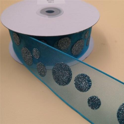 N1120 38mm X 25yards Wired Edge Silver Glitter Dots Organza Sheer Ribbon.Gift Bow,Wedding,Cake Wrap,Tree Decoration,Wreath