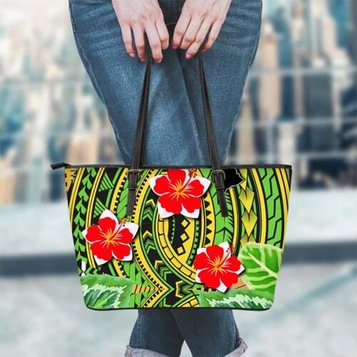 Marshall Island Kwajalein Flag Leather Handbag Flower Print Casual Lady Shoulder Bolsa Plumeria Banana Leaf Party Wholesale 2021