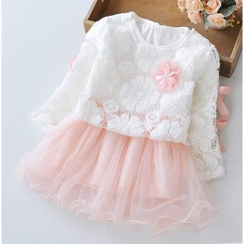 Menoea Baby Clothing Fall 2020 Baby Girls Spring Lace flower girls Clothing Bow Long Sleeve Kids Party dresses 2pcs Clothes