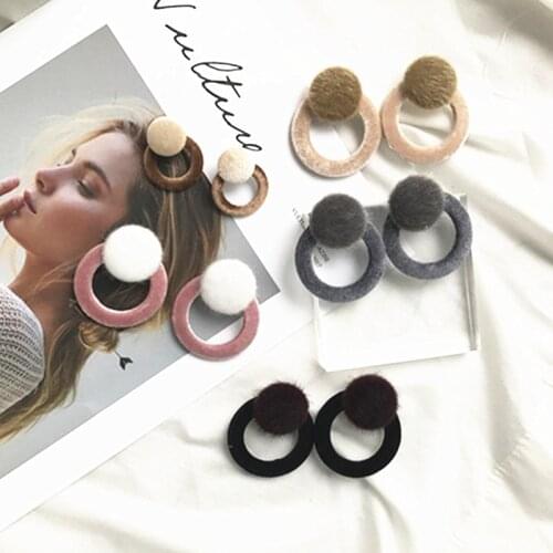 Minimalist Temperament Vintage Plush Ball Stud Earrings 2021 New Big Circle Velvet Earring For Women Unique Gift Jewelry