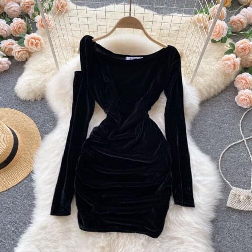 Fashion Women Slim Sheath Long Sleeve Solid Black Mini Dress Lady Outfit Off Shoulder A Line Sexy Robe Bodycon Pullover Vestido
