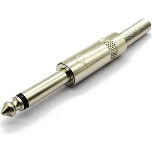 6.35mm Mono 2Pole Audio Connector 6.35mm 1/4 inch Mono Male Plug Soldering Microphone Amplifier Connector with Protection Spring