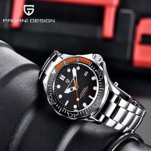 2020 PAGANI DESIGN 42mm Black Dial 100M Waterproof Mechanical Mens Watch Ceramic Bezel Automatic Stainless Steel Wristwatch +Box