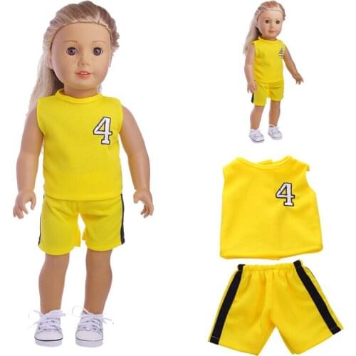 New Fashion Doll Clothes Yellow sports suit for 18 inch ,Children best Birthday Gift