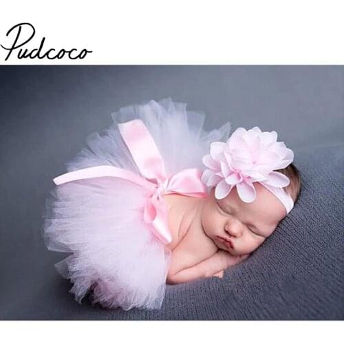 Newborn Kids Baby Girls Clothes Ball Skirt+ Flower Headband Tutu Pink 2pcs Clothes Knitted Crochet Photo Prop For 3-12Months