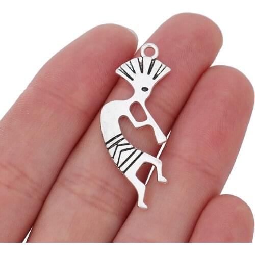 20pcs Antique Silver Color Kokopelli Charms Pendants For Necklace Jewellery Making Accessories 40x16mm