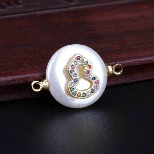 Rainbow cz micro paved tiny gourd charm round pearl beads connector for bracelet choker diy jewelry making