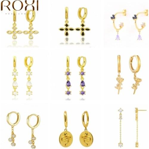 ROXI Copper Hanging Earrings For Women Cross Pendientes Minimalist Cz Huggie Piercing Hoop Earrings For Teens Party Jewelry Gift