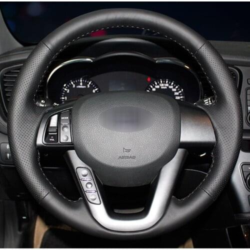 Hand-stitched DIY Black Artificial Leather Hand Sew Wrap Car Steering Wheel Cover for Kia K5 Optima 2011 2012 2013