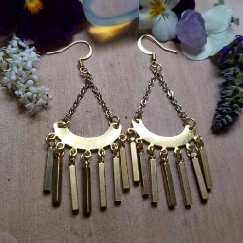 Boho raw brass fringe chain dangle lightweight earrings