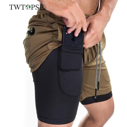 TWTOPSE Men Sports Shorts Quick Drying Cycling MTB Mountain Bike Downhill Bicycle Short GYM Running Training 2 IN 1 Liner Pocket