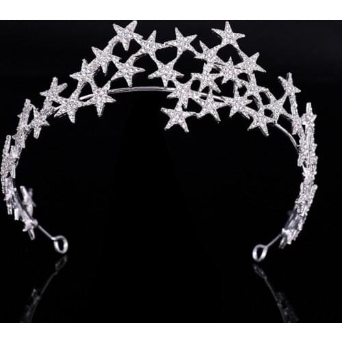 Wedding Bridal Color Star Crystal Headband Hair Accessories Bridal Crown Full Rhinestone Hairband Vintage Crystal Tiara Jewelry