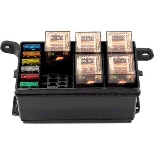 Universal 12V Car 6-Way Relay + 6 Slot ATO/ATC Blade Fuse Holder Box for Marine Automotive Motorsport