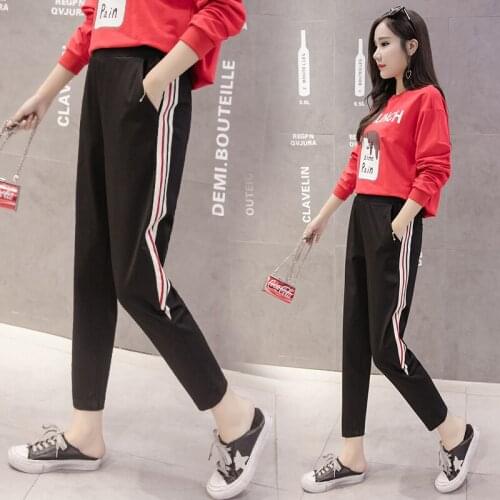 2020 Spring Clothing Harem Pants Capri Pants Stripes Loose Maternity Pants Large Size Casual Athletic Pants Skinny Pants