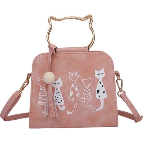 Famous Design Cat Pattern Crossbody Bag Women Tassel PU Leather Messenger Bags Female Cute Handbag Cartoon Shoulder Bags totes