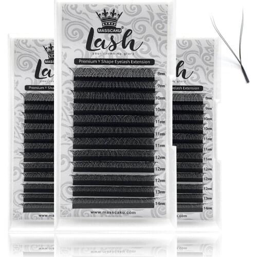High quality 12 lines Matte Individual Eyelashes Extension Faux Synthetic Premium Y-shaped 8-15mm C/D Curl Fluffy Lashes Trays