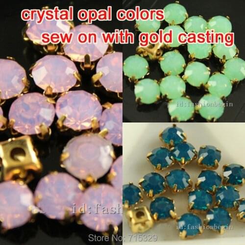 High quality chatons 4mm 5mm 6mm 7mm with Claws gold Setting pink blue green opal Sew On Rhinestones diy dress making