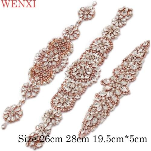 WENXI 5pcs Hand Beaded Sewing Rose Gold Silver Bridal Wedding Crystal Rhinestone Applique Patch For Wedding Dresses WX906
