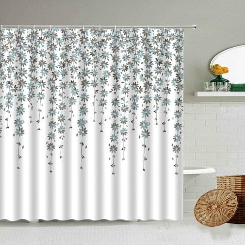 Small Floral Willow Plant Shower Curtain Spring Nordic Simple Style Bathroom Blackout Waterproof Polyester Screen With Hook Set