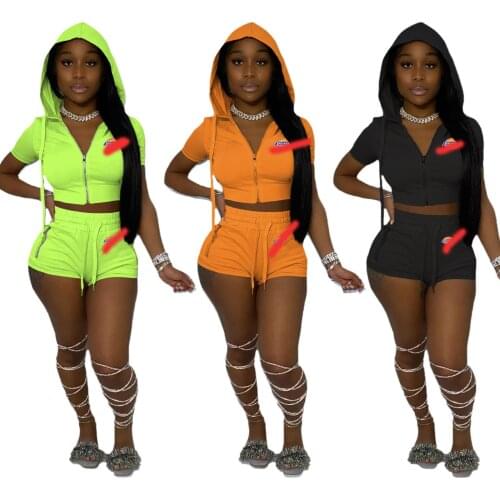 Women Set Summer Hoodies Crop Top And Shorts Sporty Active 2 Pieces Matching Set Women Suit