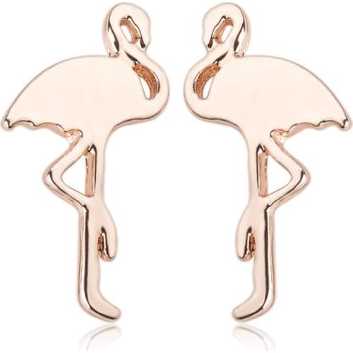 Crane Flamingos Birds Smooth Animal Earrings Golden Silver Plated Metallic Stud Earrings for Women