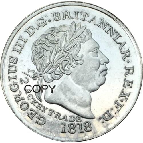 Gold Coast British Outpost George III Proof 1/2 Ackey 1818 Plated Silver Copy Coins