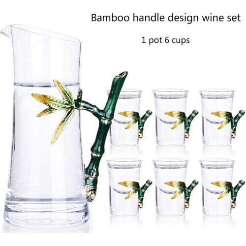 Creative 1 Pot 6 Cups With Bamboo Handle Wine Set 300ml Wine Dispenser Enamel Color 15ml Spirits Cup Vodka Gift Bar Set