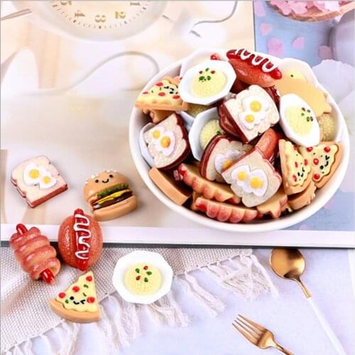 10 pcs Simulated Food Plane Resin Bread Toast Pizza Hamburger Jewelry DIY Hairpin Jewelry Resin Decorative Decals