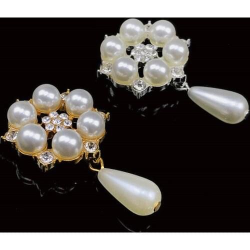 10pcs lot Oval Pearl Pendant Crystal Rhinestone Buttons Flower Cluster Flatback Wedding Embellishment Jewelry Craft
