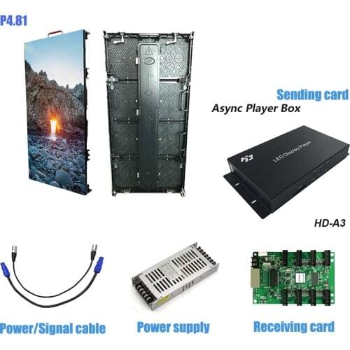 2pcs 500x1000mm 104*208dots die cast aluminum cabinet P4.81 Indoor rgb led display screen and 1pcs HD A3 Controller