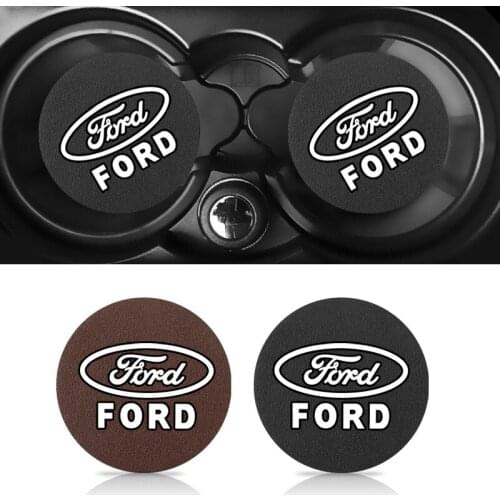 2Pcs Car Cup Holder Pad PU Leather Slot Non-slip Coaster Mat For Ford Focus Fiesta Ranger Mondeo S-MAX Kuga Mustang Fusion Edge