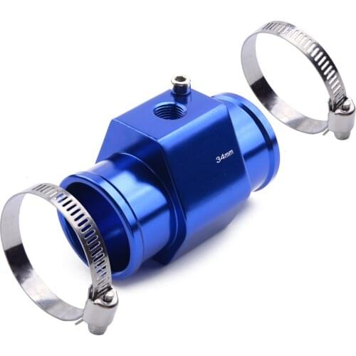 34mm Car Aluminum Alloy Water Temp Temperature Joint Pipe Sensor Gauge Radiator Hose Adapter With Clamps Blue Accessories