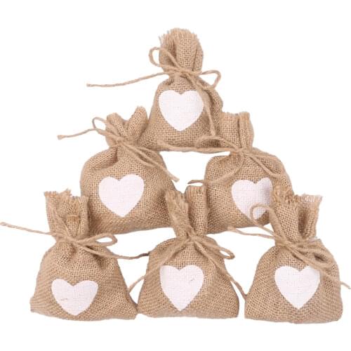 5pcs Vintage Natural Burlap Gift Candy Bags Wedding Favors and Gifts Box Dragees Bags Christmas Party Favors Packing Accessories