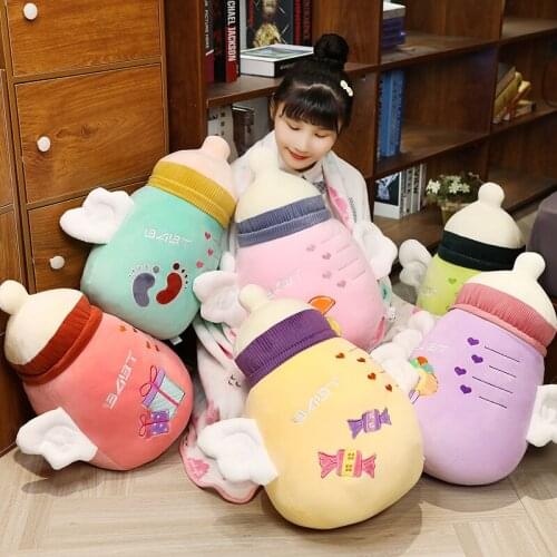 50CM Creative Milk Bottle With Blanket Plush Toys Soft Dolls Stuffed Baby Bottle Cushion Sleeping Pillow For Kids Birthday Gift