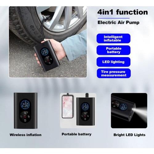 Rechargeable Car Air Compressor Inflatable Pump Wireless LED Lights Digital Display Tire Pressure Monitor For Car Tires Balls