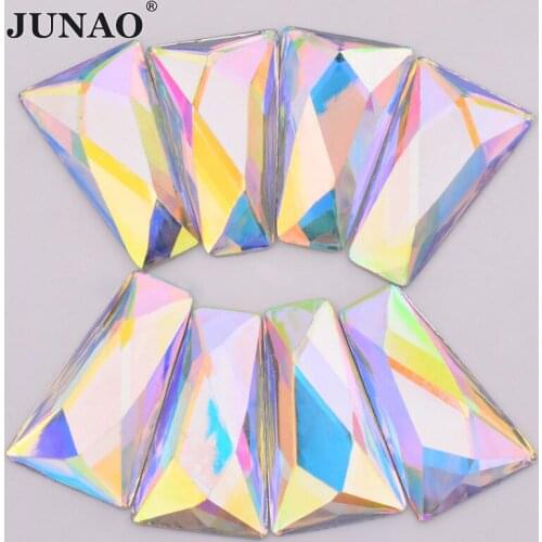 JUNAO 13x27x44mm Large AB Acrylic Rhinestones Applique Big Strass Trapezoid Flatback Crystals Non Sewing Fancy Stones for Crafts