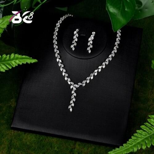 Be 8 Beautiful Leaf Design Cubic Zirconia Pendant Dubai Jewelry Set Women Bridal Necklace Earring For Wedding Gifts S100