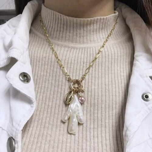 Bohemian Natural Freshwater Pearl Necklace Stainless Steel Chain Necklace Women 2020 New Original Glamour Jewelry Wholesale Baro