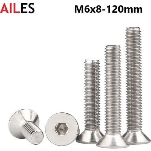 M6 Countersunk Hexagon Socket Bolts 6mm x 8 10 12 14 15 16 18 75 80 85 90 95 100mm 304 Stianless Steel Flat Head Allen Screws