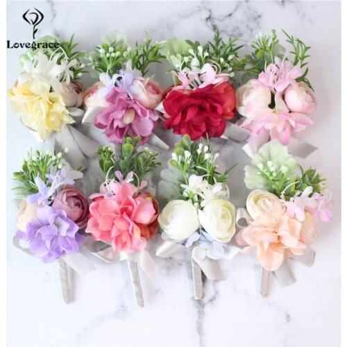 Lovegrace Wedding Prom Bride Ceremony Party Wrist Corsage Bracelet Handmade Bridesmaid The Groom Boutonniere Flower Accessories