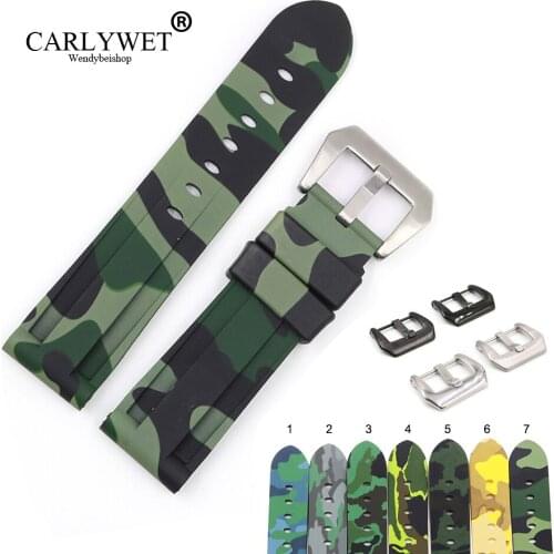 CARLYWET 22 24mm Camo Light Blue Black Waterproof Silicone Rubber Replacement Wrist WatchBand Strap Loop For Panerai Luminor