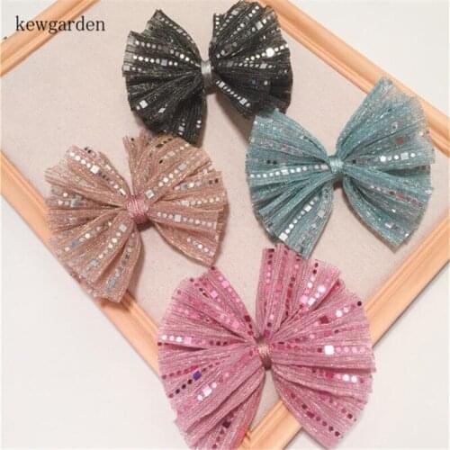 Kewgarden Handmade Kids Girl Hairbow Hair Pins Headband Accessories Material Gauze Bowknot DIY Craft Supplies 11*10 CM 5Pcs /Lot