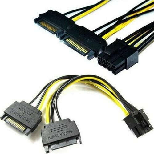 Dual SATA 15pin to 8pin Graphic Card Power Adapter Cable 20cm PCIE SATA Power Supply Cable 8p to SATA for Bitcoin Miner Mining