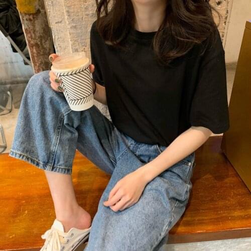 1@# 18 Color S-XXL Polyester Climbing T Shirt Women Summer New Oversized Solid Casual Loose Korean O Neck Female Tops