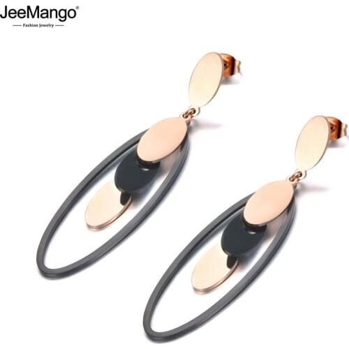 JeeMango Stainless Steel Bohemia Geometric Earrings Jewelry Trendy Rose Gold 5Pcs Oval Shape Dangle Earrings For Women JE19133