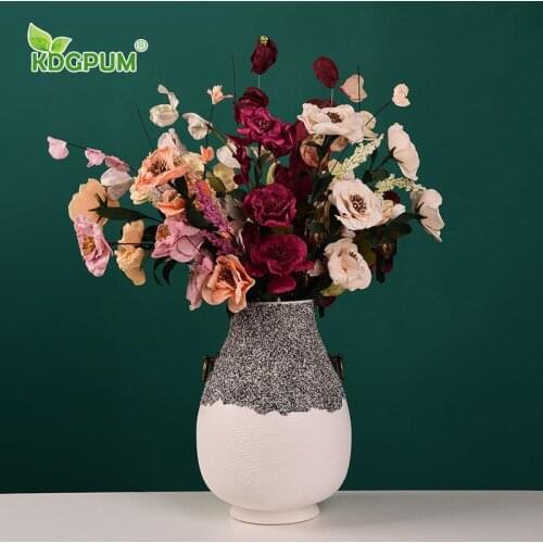 Nordic Ornament Black And White Hand Brushed Ceramic Vase Dry Flower Hydroponic Flower Arrangement Creative Home Vase