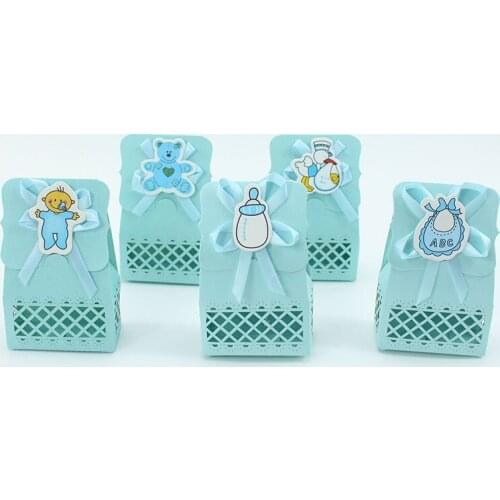 AVEBIEN 24pcs Cartoon Hollow Boy Birthday Party Supplies Baby Shower Candy Box Gift Box Sweet Gift for Guest Chocolate Paper Box