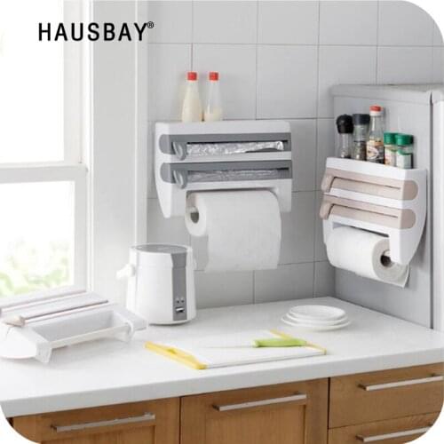 Kitchen Cling Film Storage Shelf With A Cutter Aluminum Foil Barbecue Paper Towel Racks Towel Storage Racks 04108