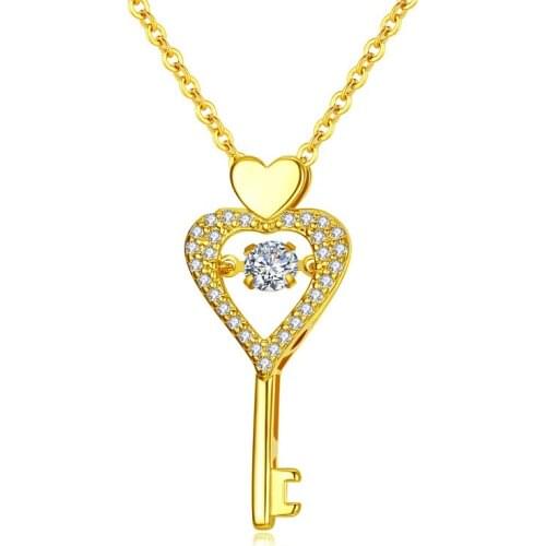 LOYE Fashion CZ Crystal Love Heart Key Pendant Necklaces for Women Girls Charms Clavicular Chain Jewelry Gift