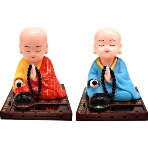 Solar Shake Head Little Monk Bring Good Fortune Car Decoration Crafts Gift Lovely Little Monk Sculptures Cute Monks Buddha